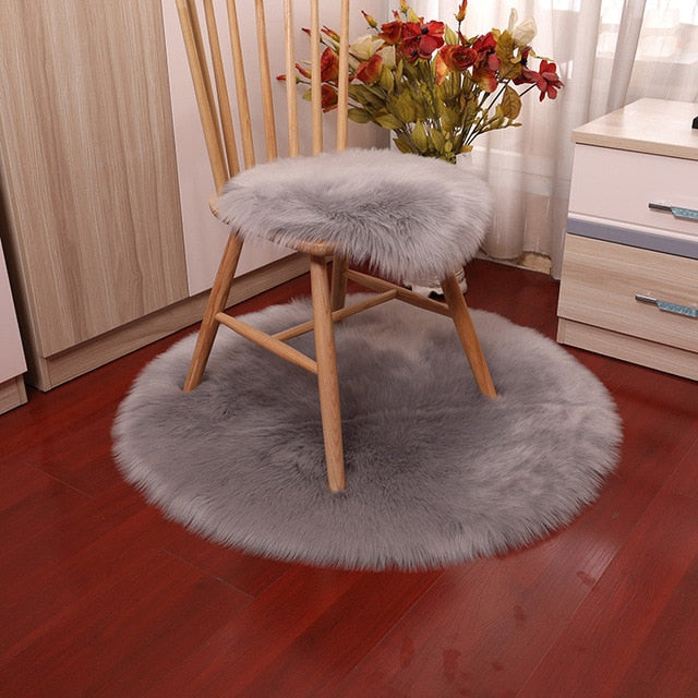Soft Luxury Plush Artificial Sheepskin Rug Chair Cover Bedroom Mat Decorative Wool Warm Hairy Carpet Seat Covers Washable Round