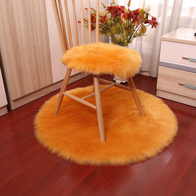 Soft Luxury Plush Artificial Sheepskin Rug Chair Cover Bedroom Mat Decorative Wool Warm Hairy Carpet Seat Covers Washable Round