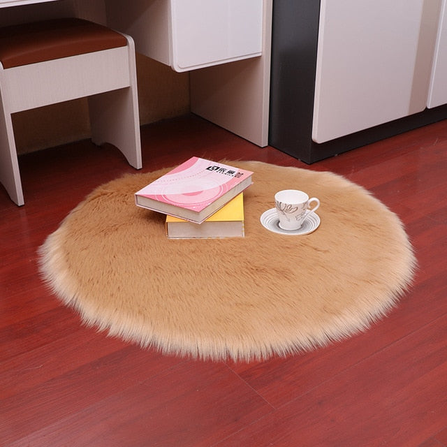Soft Luxury Plush Artificial Sheepskin Rug Chair Cover Bedroom Mat Decorative Wool Warm Hairy Carpet Seat Covers Washable Round