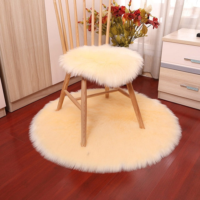 Soft Luxury Plush Artificial Sheepskin Rug Chair Cover Bedroom Mat Decorative Wool Warm Hairy Carpet Seat Covers Washable Round