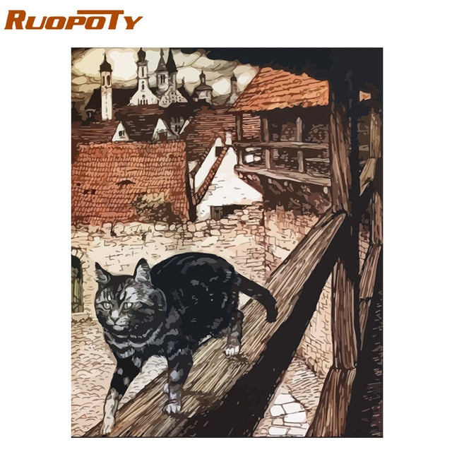 RUOPOTY Frame Painting By Numbers Animals Kit Modern Wall Art Canvas Painting Paint By Numbers For Home Wall Decors Calligraphy