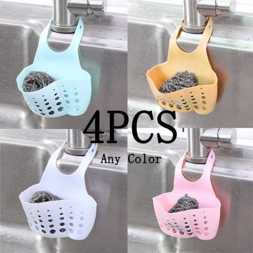 Sink Shelf Soap Sponge Drain Rack Silicone Storage Basket Bag Faucet Holder Adjustable Bathroom Holder Sink Kitchen Accessorie