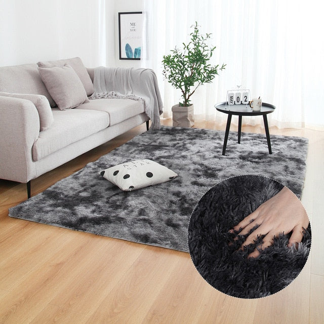 Grey Carpet Tie Dyeing Plush Soft Carpets For Bedroom Living Room Anti-slip Floor Mats Bedroom Water Absorption Carpet Rugs