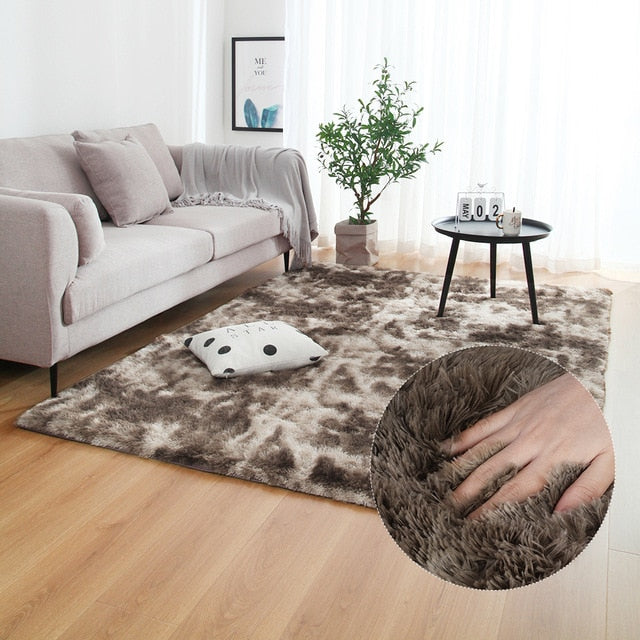 Grey Carpet Tie Dyeing Plush Soft Carpets For Bedroom Living Room Anti-slip Floor Mats Bedroom Water Absorption Carpet Rugs