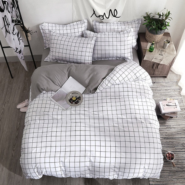 Solstice Home Textile Black Lattice Duvet Cover Pillowcase Bed Sheet Simple Boy Girls Bedding Sets 3/4Pcs Single Double Bedlinen