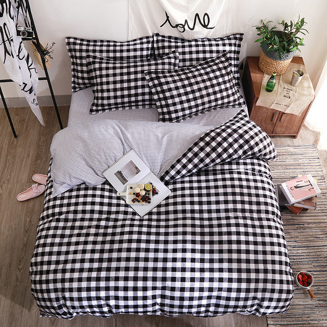 Solstice Home Textile Black Lattice Duvet Cover Pillowcase Bed Sheet Simple Boy Girls Bedding Sets 3/4Pcs Single Double Bedlinen