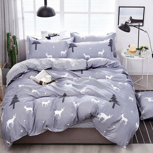Solstice Home Textile Black Lattice Duvet Cover Pillowcase Bed Sheet Simple Boy Girls Bedding Sets 3/4Pcs Single Double Bedlinen