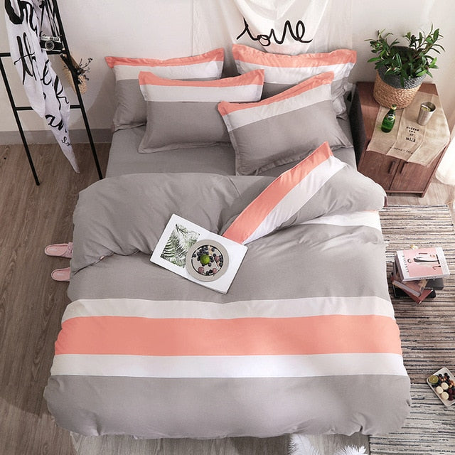 Solstice Home Textile Black Lattice Duvet Cover Pillowcase Bed Sheet Simple Boy Girls Bedding Sets 3/4Pcs Single Double Bedlinen