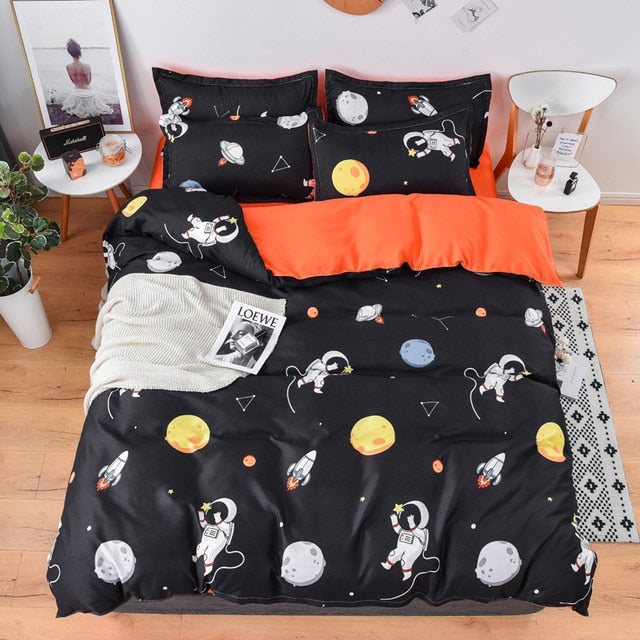Black star Bed Linen High Quality 3/4pcs Bedding Set duvet Cover Flat bed sheet pillowcase soft Twin Single full queen king