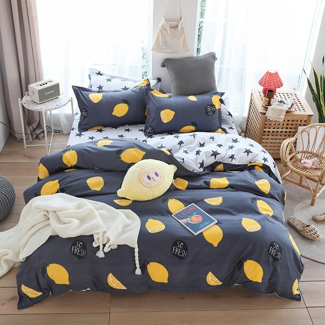 Black star Bed Linen High Quality 3/4pcs Bedding Set duvet Cover Flat bed sheet pillowcase soft Twin Single full queen king