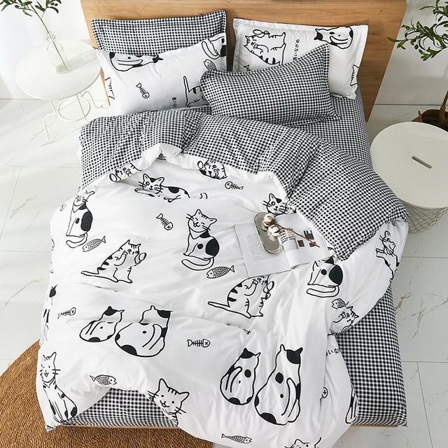Black star Bed Linen High Quality 3/4pcs Bedding Set duvet Cover Flat bed sheet pillowcase soft Twin Single full queen king