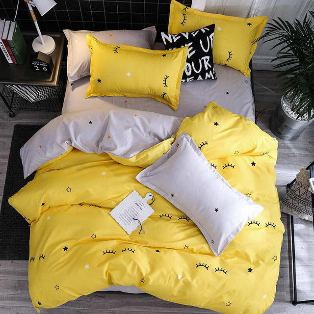 Black star Bed Linen High Quality 3/4pcs Bedding Set duvet Cover Flat bed sheet pillowcase soft Twin Single full queen king