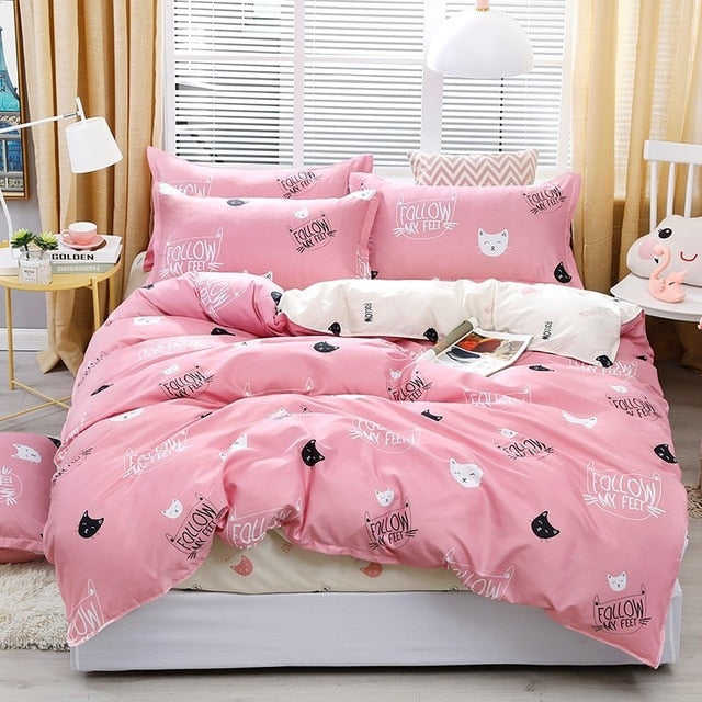 Solstice Cartoon green Printing cat head Children/kid Bedding Sets Duvet Cover Bed Sheet Pillowcase Bed Cover Linens Bedclothes