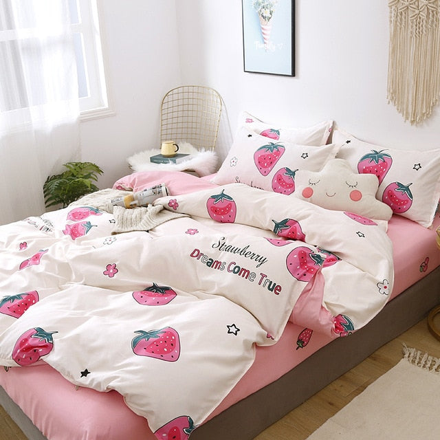 Bedding Set 4Pcs/Set 21Style Bed Sheet Pillowcase & Duvet Cover Sets Stripe Aloe Cotton Bed Set Home Bed Textile Products