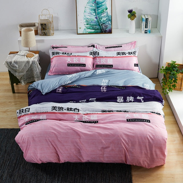 Bedding Set 4Pcs/Set 21Style Bed Sheet Pillowcase & Duvet Cover Sets Stripe Aloe Cotton Bed Set Home Bed Textile Products