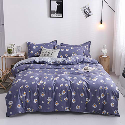 Yellow Floral Bedding Set  Luxury Flowers Duvet Cover Set Lucky Clovers and Plaid Reversible Bed Linen Luxury Home Textile