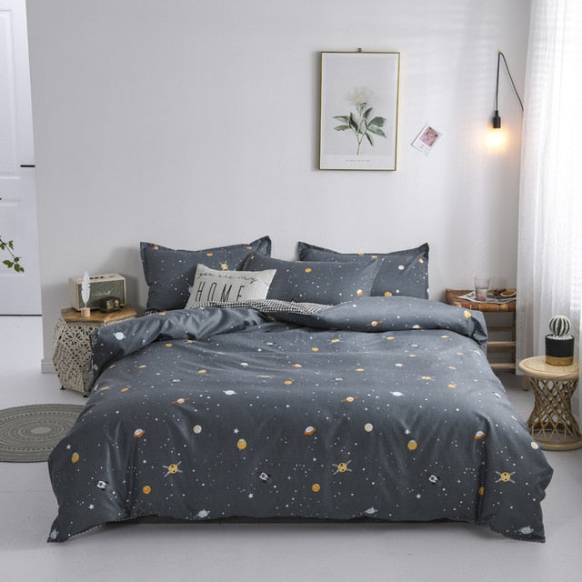 Solstice Home Textile Black Lattice Duvet Cover Pillowcase Bed Sheet Simple Boy Girls Bedding Sets 3/4Pcs Single Double Bedlinen