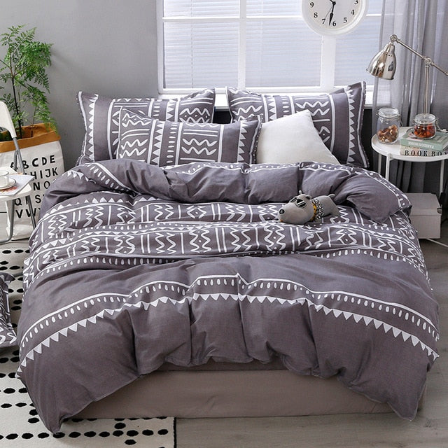 Solstice Home Textile Black Lattice Duvet Cover Pillowcase Bed Sheet Simple Boy Girls Bedding Sets 3/4Pcs Single Double Bedlinen