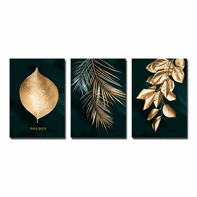 Nordic Decoration Golden Leaf Canvas Abstract Painting Wall Art Poster and Print Decorative Pictures for Living room Home Decor