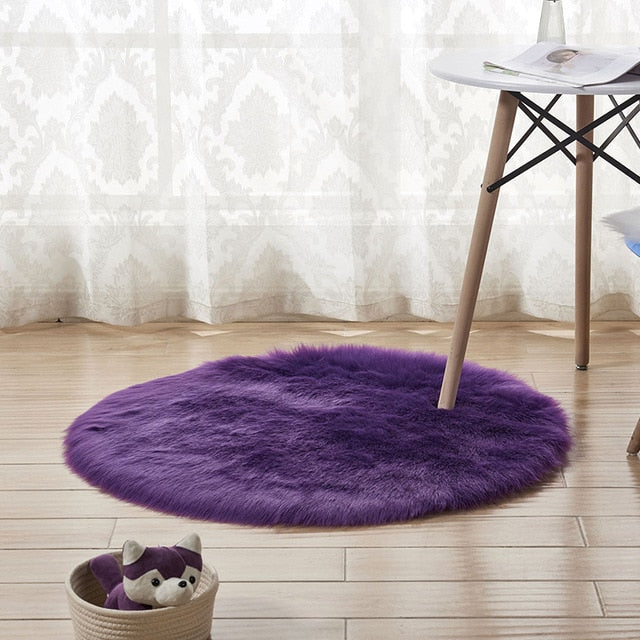 Fluffy Round Rug Carpets Living Room Solid Long Plush Area Carpet Faux Fur Sheepskin Shaggy Rugs For Home Bedroom Decorative