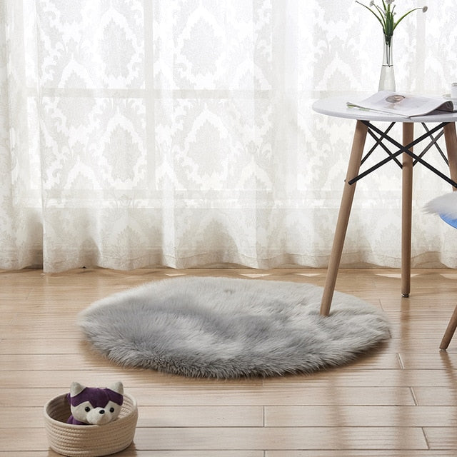 Fluffy Round Rug Carpets Living Room Solid Long Plush Area Carpet Faux Fur Sheepskin Shaggy Rugs For Home Bedroom Decorative