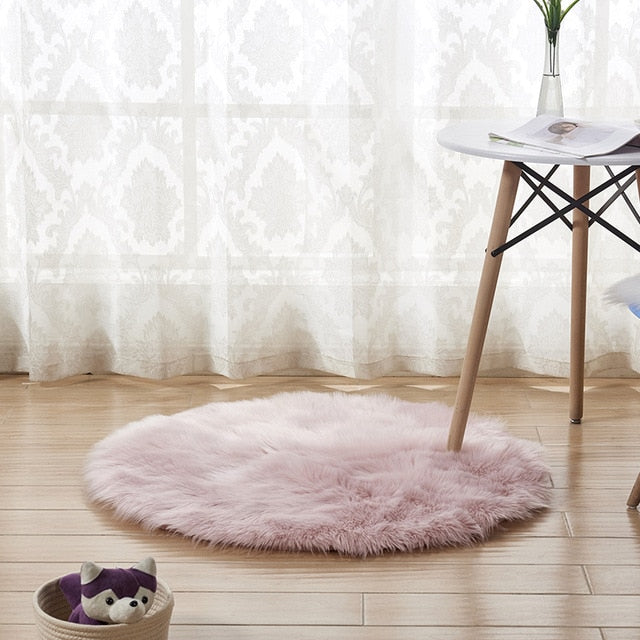 Fluffy Round Rug Carpets Living Room Solid Long Plush Area Carpet Faux Fur Sheepskin Shaggy Rugs For Home Bedroom Decorative