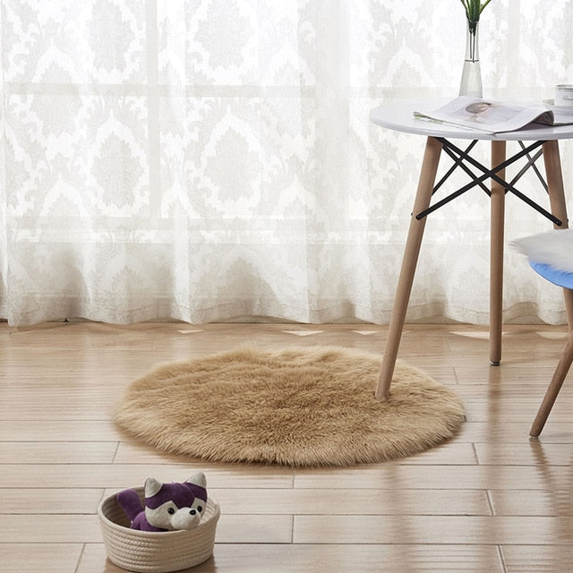 Fluffy Round Rug Carpets Living Room Solid Long Plush Area Carpet Faux Fur Sheepskin Shaggy Rugs For Home Bedroom Decorative