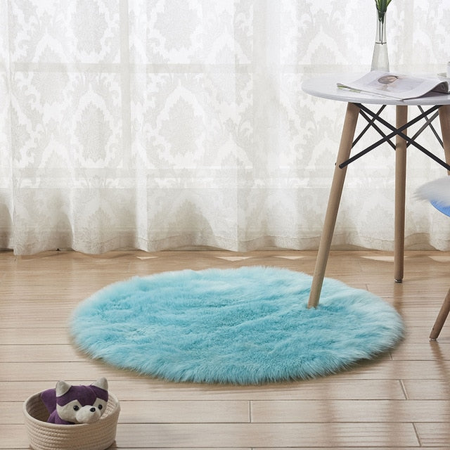 Fluffy Round Rug Carpets Living Room Solid Long Plush Area Carpet Faux Fur Sheepskin Shaggy Rugs For Home Bedroom Decorative