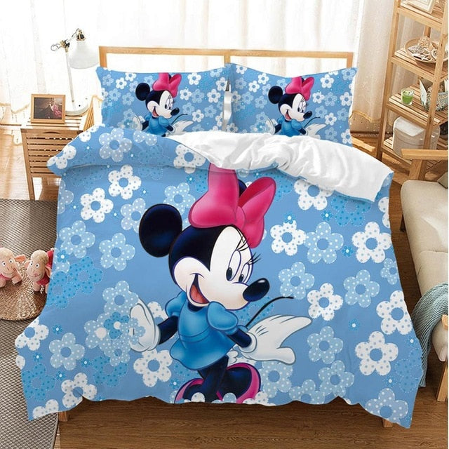 Disney Cartoon Mickey Minnie  Bedding Set Lovely Couple Queen King Size Bedding Set Children Duvet Cover Pillow Cases