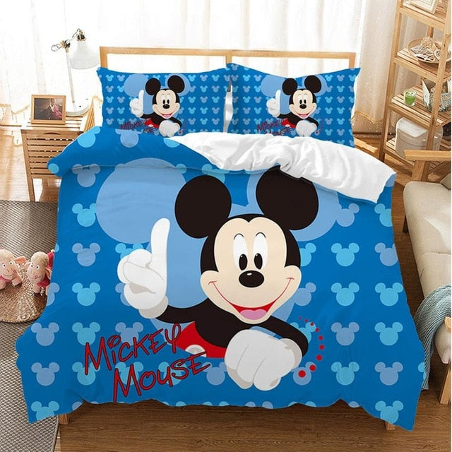 Disney Cartoon Mickey Minnie  Bedding Set Lovely Couple Queen King Size Bedding Set Children Duvet Cover Pillow Cases