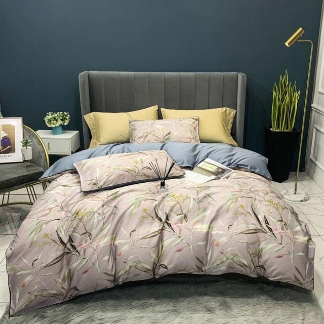 Egyptian Cotton Soft Duvet Cover Fitted/Bed sheet set Flamingo Paisley Bedding Set Family set Twin Queen King size 4Pieces