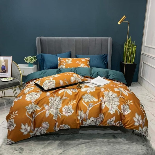 Egyptian Cotton Soft Duvet Cover Fitted/Bed sheet set Flamingo Paisley Bedding Set Family set Twin Queen King size 4Pieces