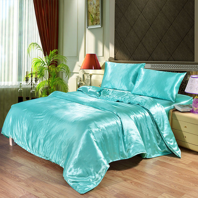Satin Silk Bedding Set Luxury Queen King Size Bed Set Quilt Duvet Cover Linens And Pillowcase For Single Double Bedclothes