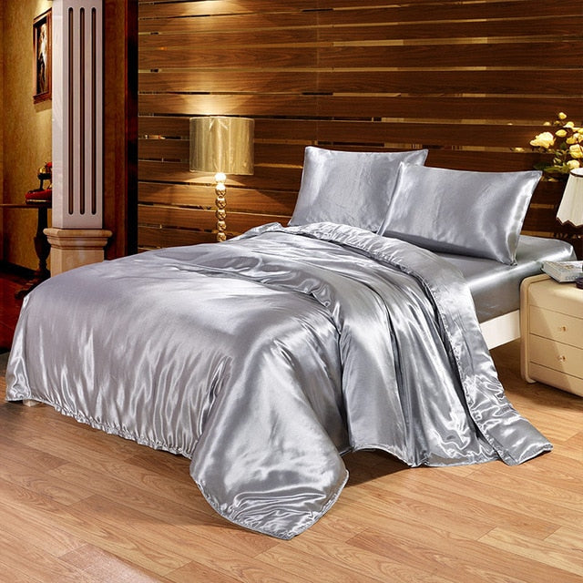 Satin Silk Bedding Set Luxury Queen King Size Bed Set Quilt Duvet Cover Linens And Pillowcase For Single Double Bedclothes