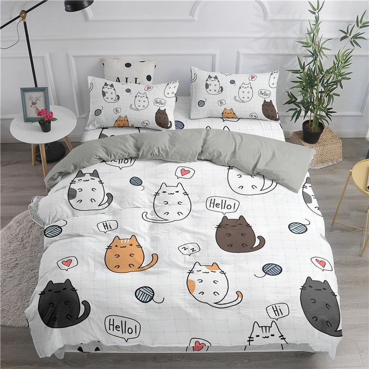 ZEIMON Cartoon Bedding Set Cute Cats Printed 3D Duvet Cover Set Twin Full Queen King Double Sizes Pillowcase Bedclothes