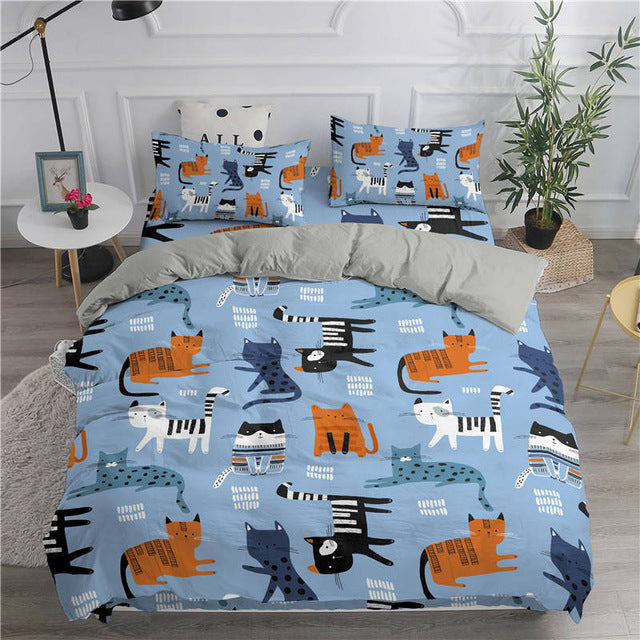 ZEIMON Cartoon Bedding Set Cute Cats Printed 3D Duvet Cover Set Twin Full Queen King Double Sizes Pillowcase Bedclothes