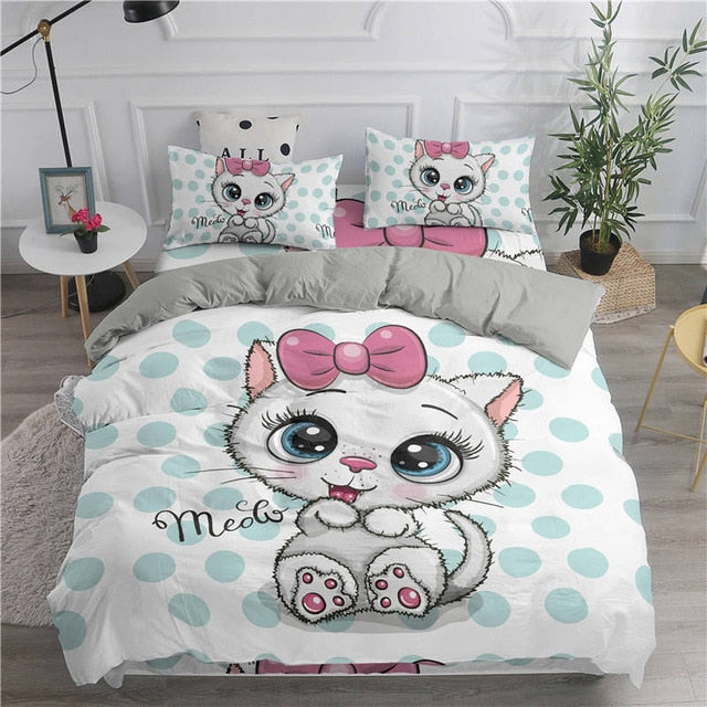 ZEIMON Cartoon Bedding Set Cute Cats Printed 3D Duvet Cover Set Twin Full Queen King Double Sizes Pillowcase Bedclothes