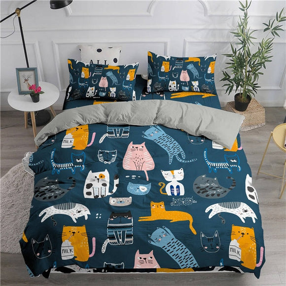 ZEIMON Cartoon Bedding Set Cute Cats Printed 3D Duvet Cover Set Twin Full Queen King Double Sizes Pillowcase Bedclothes