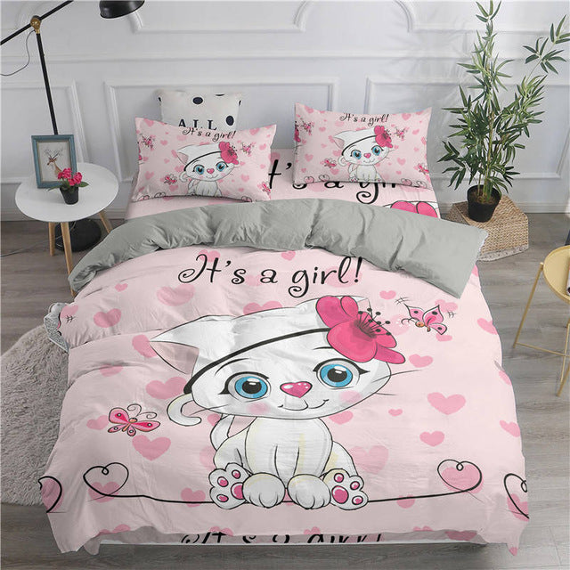 ZEIMON Cartoon Bedding Set Cute Cats Printed 3D Duvet Cover Set Twin Full Queen King Double Sizes Pillowcase Bedclothes