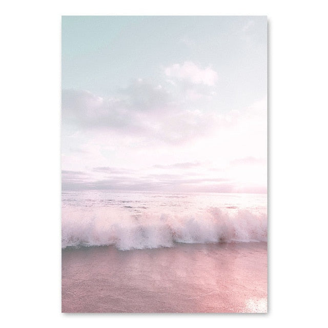 Ocean Landscape Canvas Poster Nordic Style Beach Pink Bus Wall Art Print Painting Decoration Picture Scandinavian Home Decor