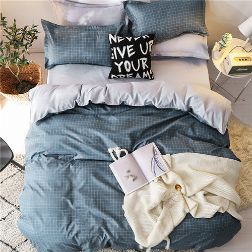 Classic bedding set 5 size grey blue grid summer bed linen 4pcs/set duvet cover set Pastoral bed sheet AB side duvet cover 2020