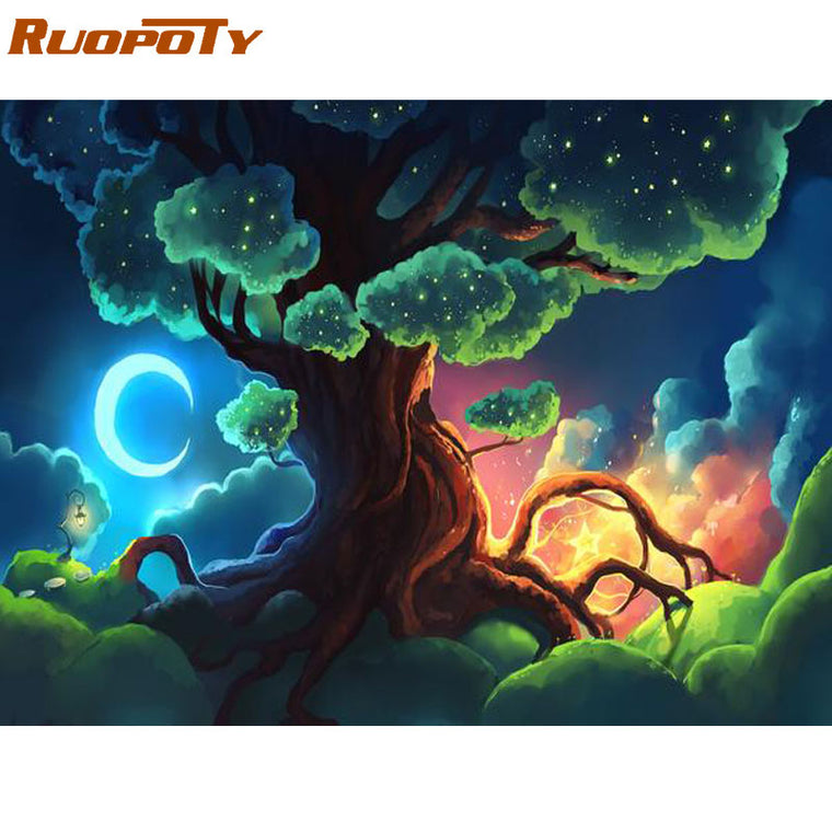 RUOPOTY Frame 60x75cm Trees Diy Painting By Numbers Kit Modern Wall Art Picture By Number Acrylic Paint On Canvas For Home Decor