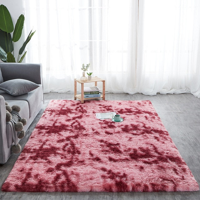 RULDGEE Shaggy Tie Dye Carpet Printed Alfombra Plush Floor Fluffy Mats Kids Room Faux Fur Area Rug Living Room Mats Silky Rugs