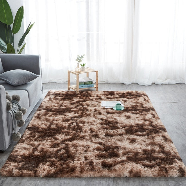 RULDGEE Shaggy Tie Dye Carpet Printed Alfombra Plush Floor Fluffy Mats Kids Room Faux Fur Area Rug Living Room Mats Silky Rugs