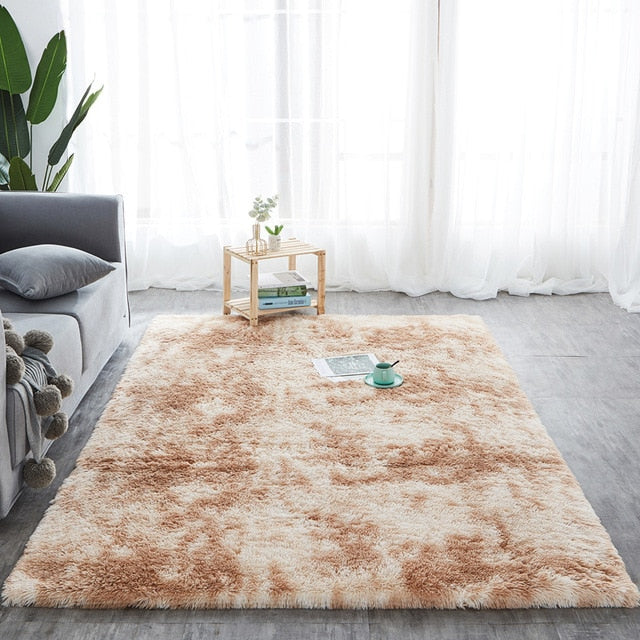 RULDGEE Shaggy Tie Dye Carpet Printed Alfombra Plush Floor Fluffy Mats Kids Room Faux Fur Area Rug Living Room Mats Silky Rugs