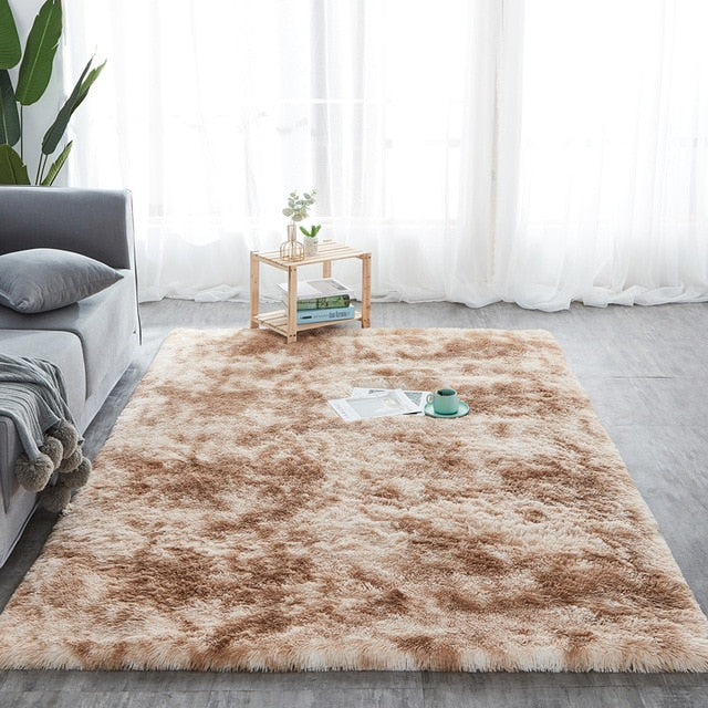 RULDGEE Shaggy Tie Dye Carpet Printed Alfombra Plush Floor Fluffy Mats Kids Room Faux Fur Area Rug Living Room Mats Silky Rugs