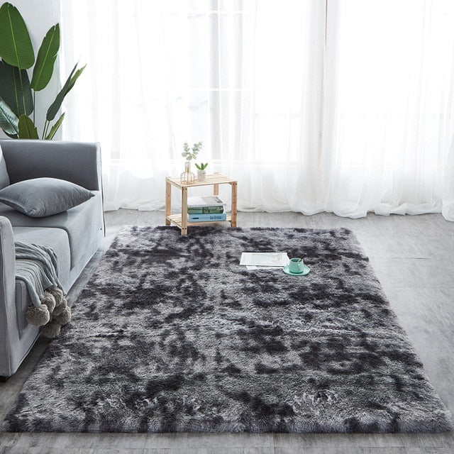 RULDGEE Shaggy Tie Dye Carpet Printed Alfombra Plush Floor Fluffy Mats Kids Room Faux Fur Area Rug Living Room Mats Silky Rugs