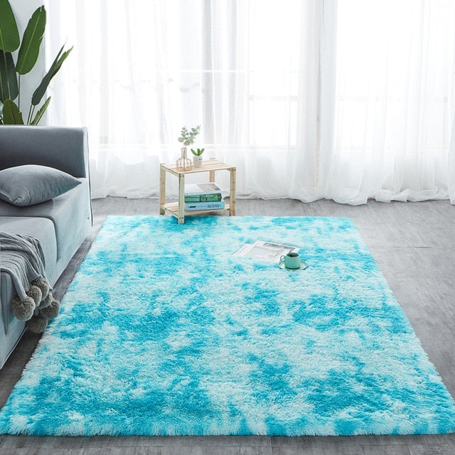 RULDGEE Shaggy Tie Dye Carpet Printed Alfombra Plush Floor Fluffy Mats Kids Room Faux Fur Area Rug Living Room Mats Silky Rugs