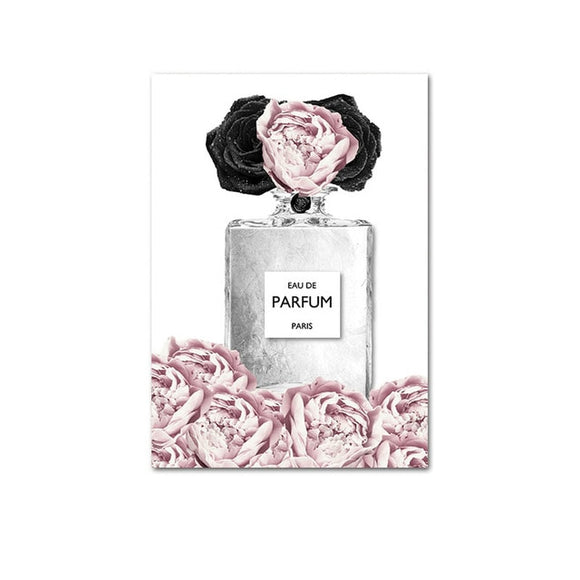 Pink Flower Perfume Fashion Lady Poster Sliver Lips Makeup Print Canvas Art Painting Wall Picture Modern Girl Room Home Decor