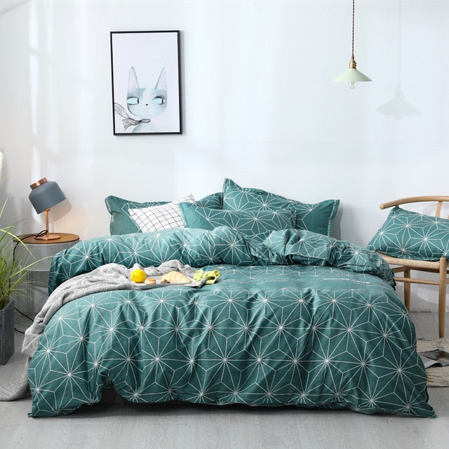 Solstice Cartoon green Printing cat head Children/kid Bedding Sets Duvet Cover Bed Sheet Pillowcase Bed Cover Linens Bedclothes